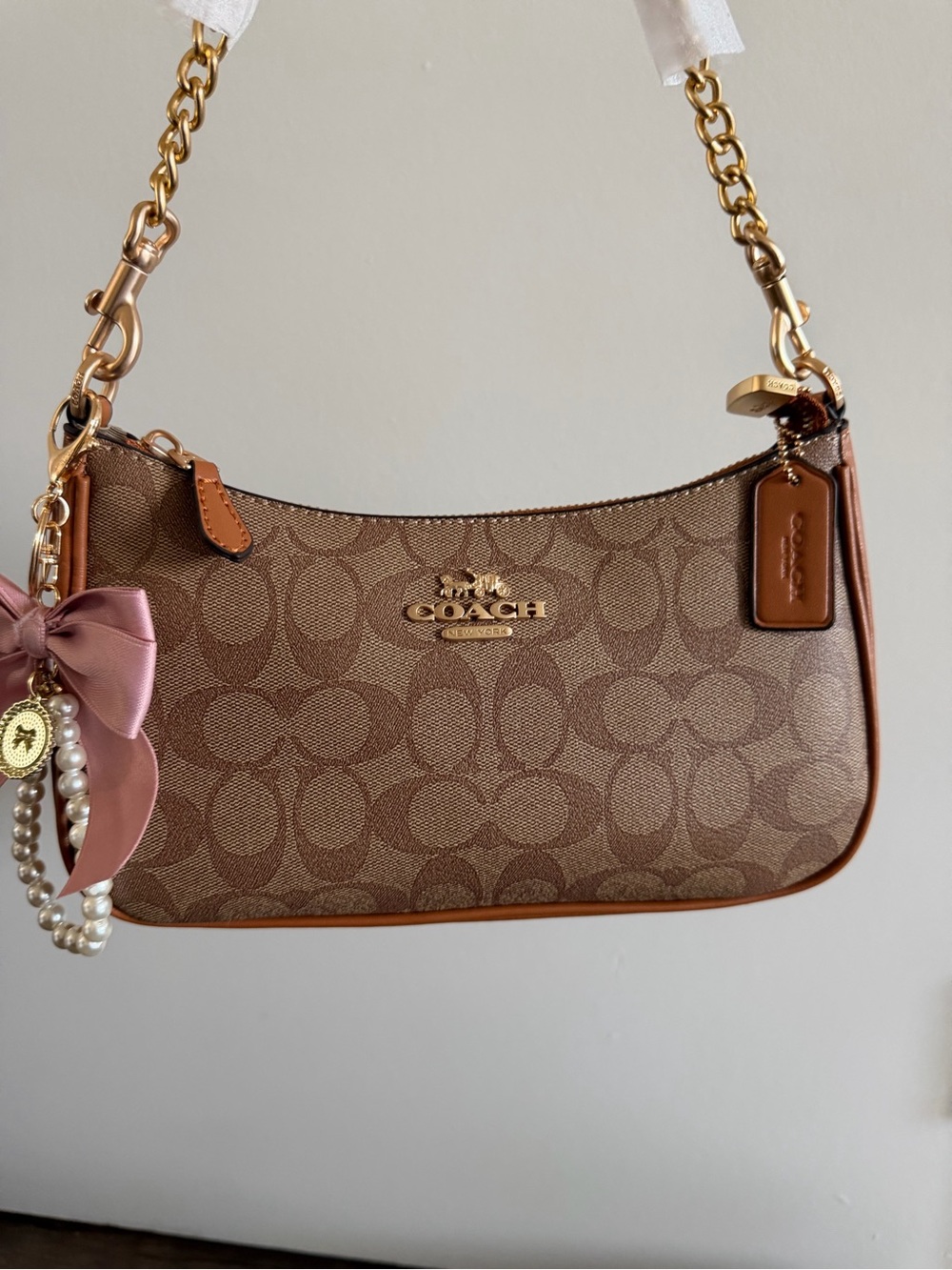 Coach Signature Mini Shoulder Bag in Brown with Gold Hardware